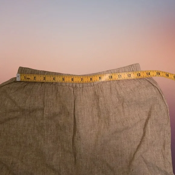 FLAX by Jeanne Engelhart Tan 100% Linen Maxi Skirt Elastic Waist Womens M Boho - Picture 10 of 10